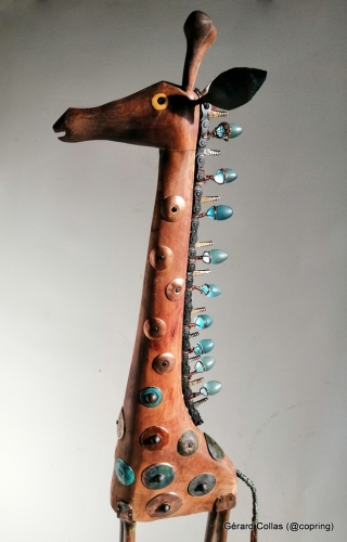  verre bois, metal, sculpture, assemblage, girafe