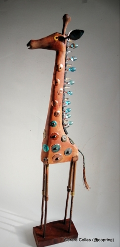  verre bois, metal, sculpture, assemblage, girafe