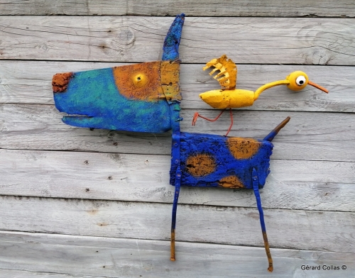 chien,oiseau,ukraine,gérard collas,assemblage,sculpture