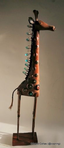  verre bois, metal, sculpture, assemblage, girafe