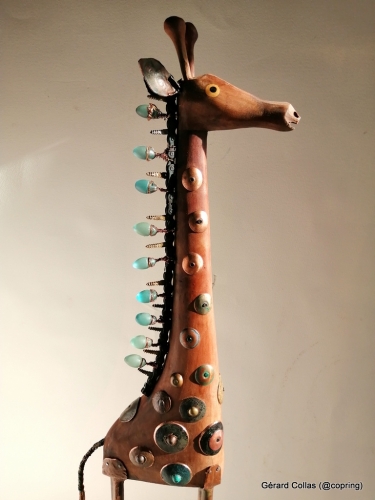  verre bois, metal, sculpture, assemblage, girafe