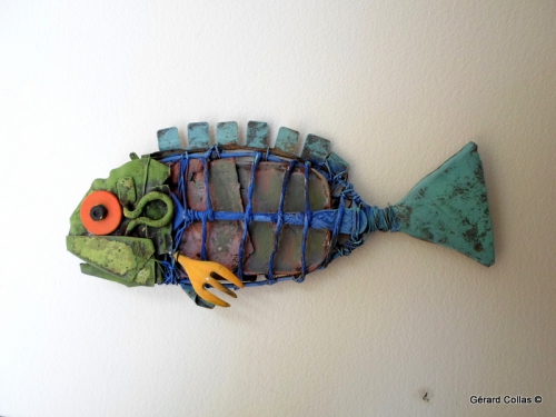 Gérard Collas,sculpture,assemblage,poisson,fourchette