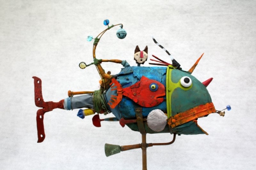collas,poisson,assemblage,sculpture