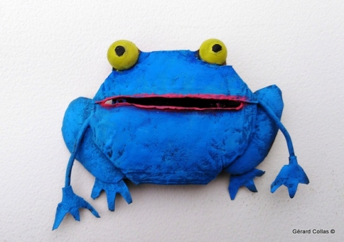 grenouille, gérard Collas,couleurs, bleue, assemblage, métal, sans soudure